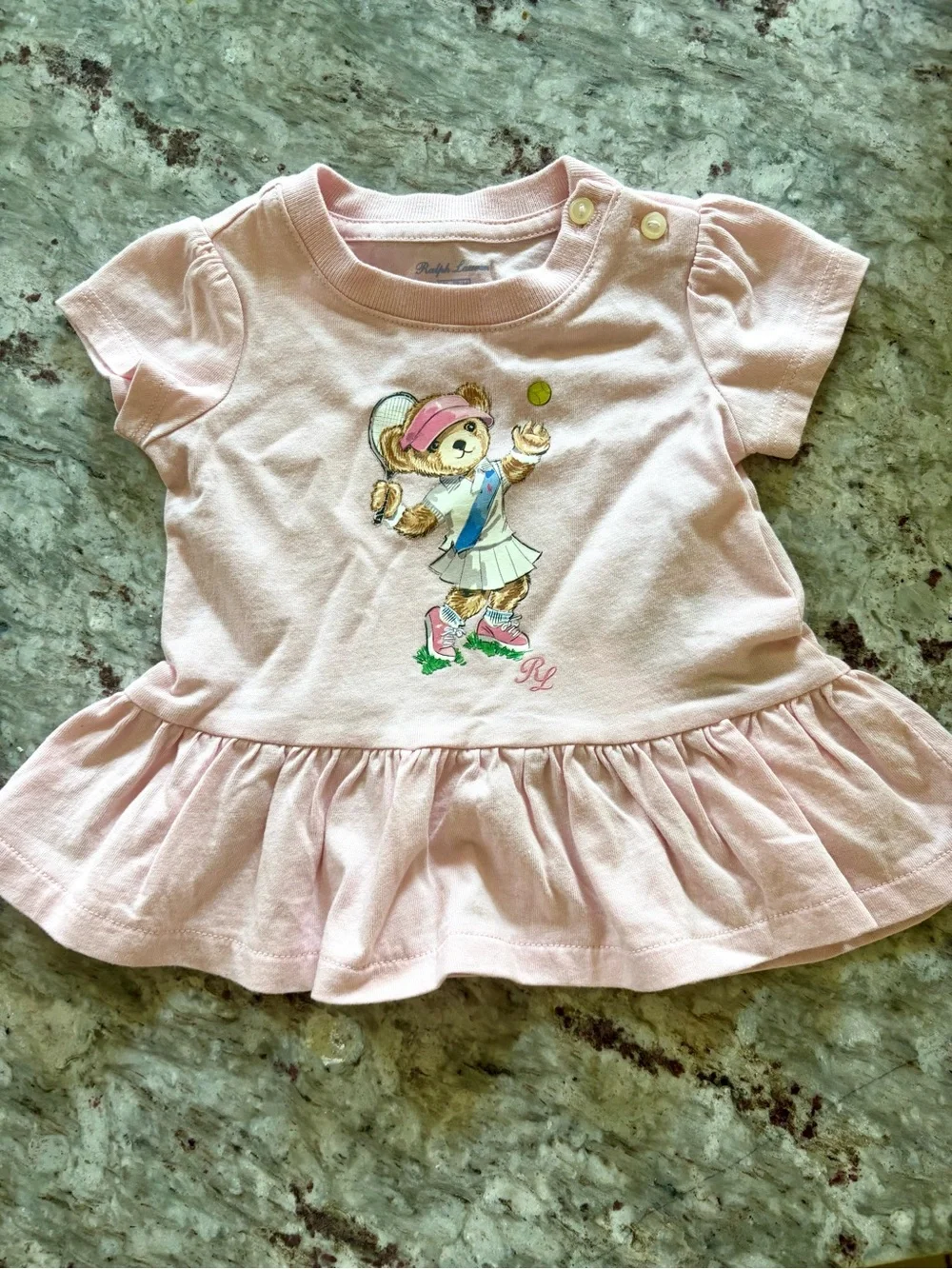 Ralph Lauren Pink Girls' Tennis Bear Peplum Top